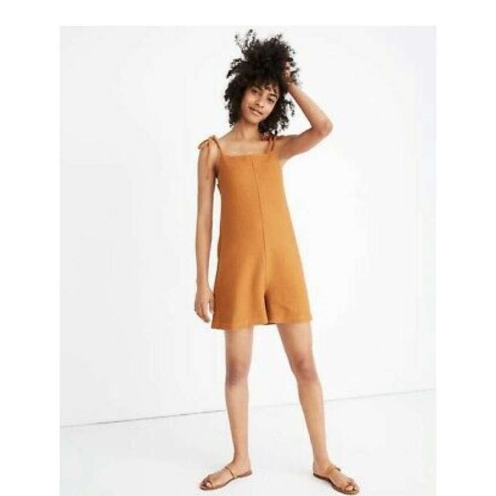Madewell Texture & Thread Tan Ribbed Tie Romper